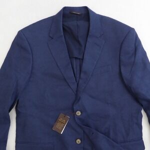 Tasso Elba Island Men Navy Blue Linen Half Lined Blazer Suit Jacket Sz Large NEW